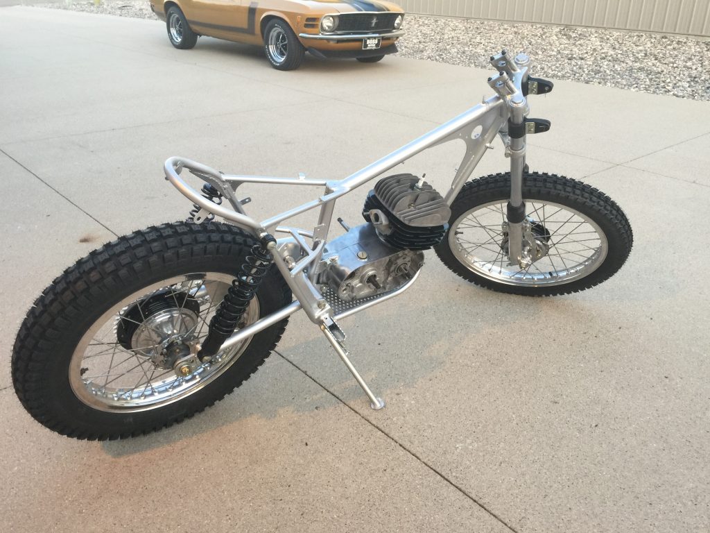 1973 Bultaco Alpina frame engine and wheels ready for finishing.